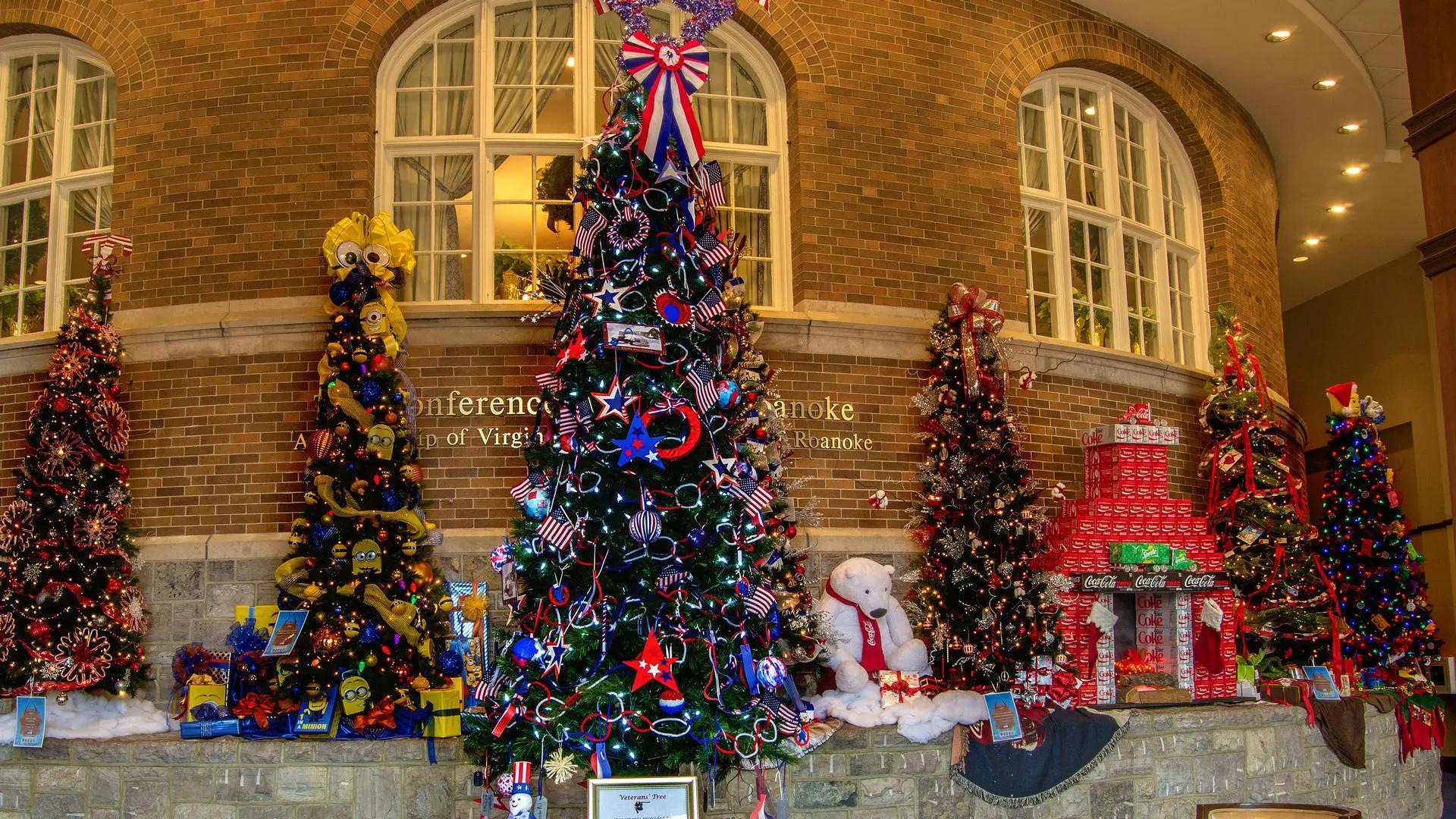Display of Christmas trees at Hotel Roanoke